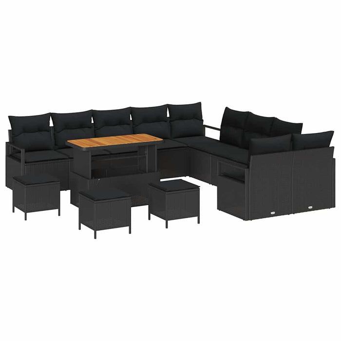 Set de canapea de grădină format din 14 piese de la , cu perne din rattan negru lucios și acacia - WALTI WALTI