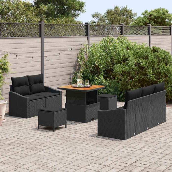 Set de Canapea de Grădină cu 8 Piese și Perne în Stil Negru din Rattan Poly și Acacia - WALTI WALTI