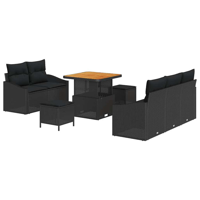Set de Canapea de Grădină cu 8 Piese și Perne în Stil Negru din Rattan Poly și Acacia - WALTI WALTI