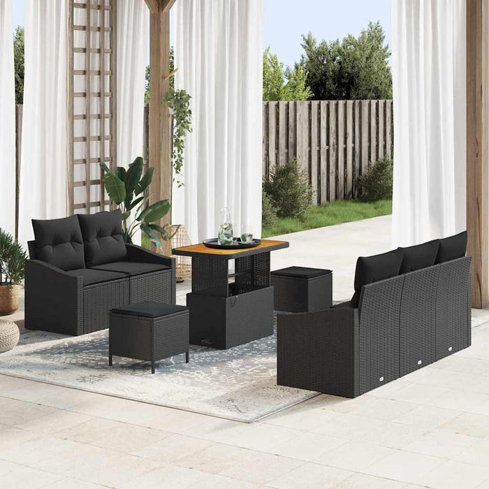 Set canapele grădină, 8 piese, cu perne, rattan poliesteric, acacia - WALTI WALTI