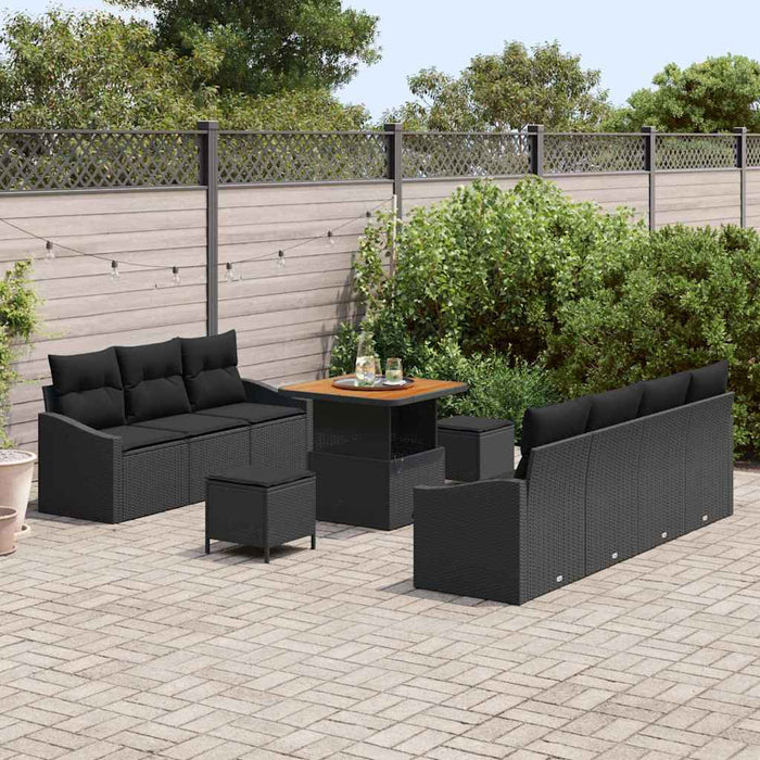 Set de canapele de grădină, 10 piese, cu perne, rattan poliester negru, acacia - WALTI WALTI