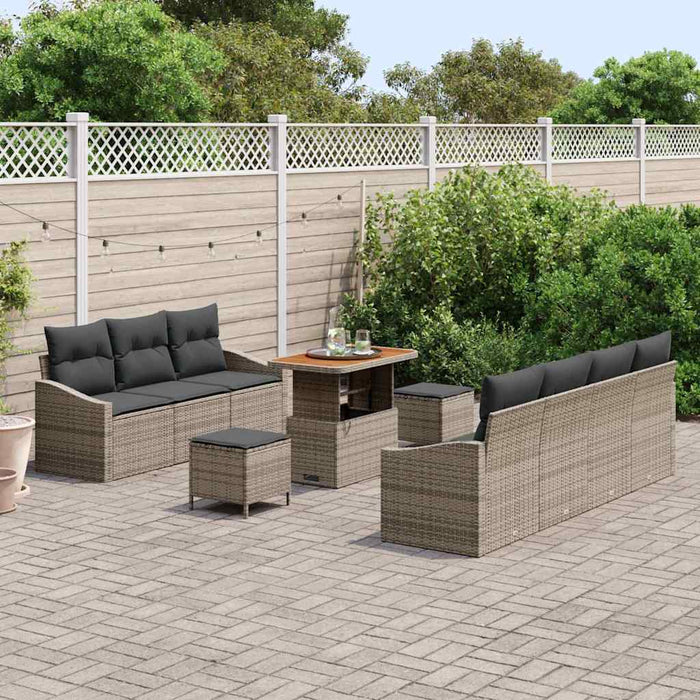 Set de canapele de grădină vitaXL cu 10 piese, perne incluse, din ratan gri și acacia - WALTI WALTI