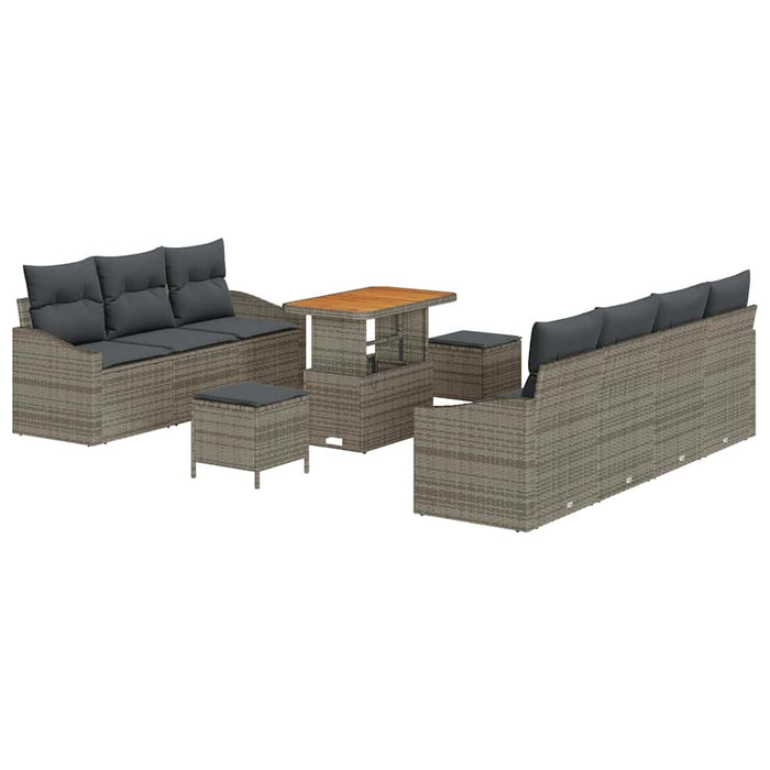 Set de canapele de grădină vitaXL cu 10 piese, perne incluse, din ratan gri și acacia - WALTI WALTI