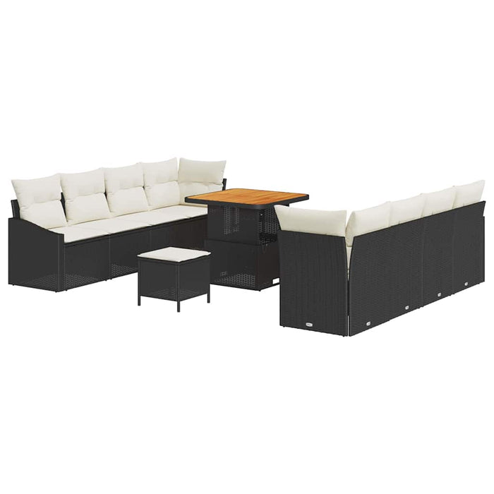 Set de canapea pentru grădină, 11 piese, cu perne din ratan polyester negru și acacia. - WALTI WALTI