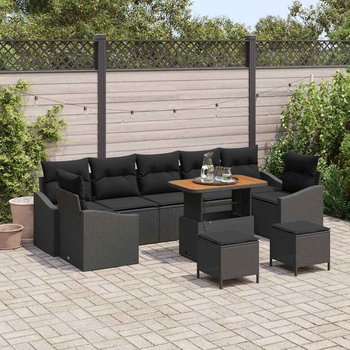 Set de Sofa pentru Grădină vidaXL cu Perne Negre din Ratan Polimer Acacia - WALTI WALTI