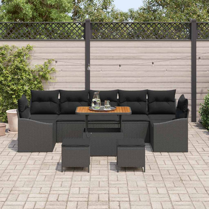 Set de Sofa pentru Grădină vidaXL cu Perne Negre din Ratan Polimer Acacia - WALTI WALTI