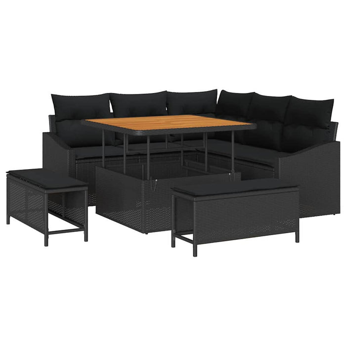 Set de canapea de grădină 8 piese cu perne, rattan negru și acacia - WALTI WALTI