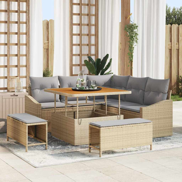 Set de canapele de grădină din 8 piese cu perne bej din poli rattan acacia - WALTI WALTI