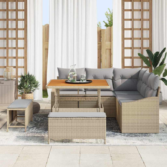 Set de canapele de grădină din 8 piese cu perne bej din poli rattan acacia - WALTI WALTI