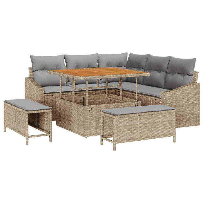 Set de canapele de grădină din 8 piese cu perne bej din poli rattan acacia - WALTI WALTI