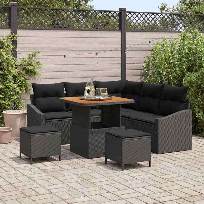 Set canapele de grădină 8 piese cu perne, rattan negru și acacia - WALTI WALTI