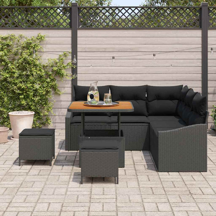 Set canapele de grădină 8 piese cu perne, rattan negru și acacia - WALTI WALTI