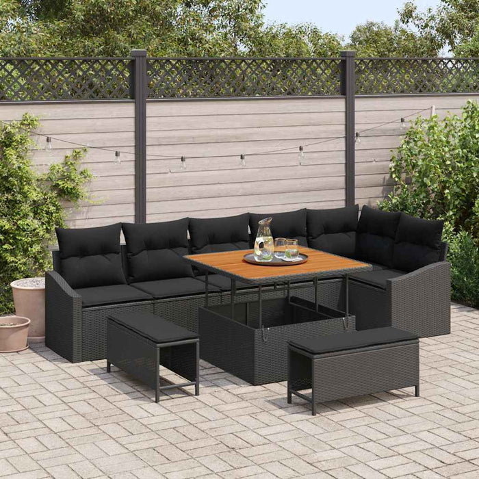 Set canapea de grădină 9 piese cu perne Rattan negru Acacia - WALTI WALTI