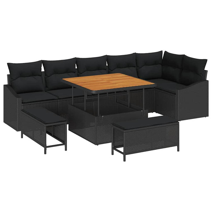Set canapea de grădină 9 piese cu perne Rattan negru Acacia - WALTI WALTI