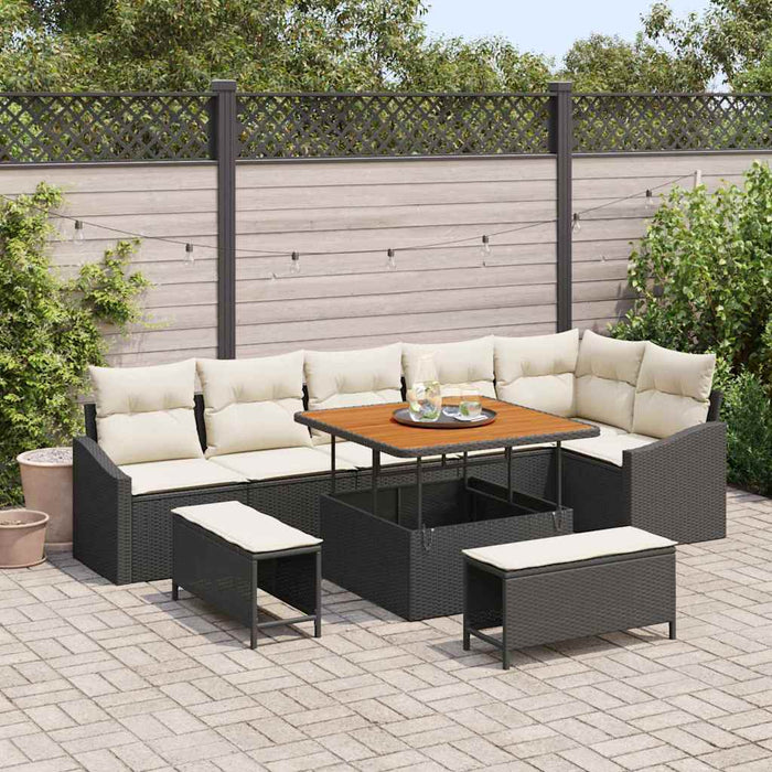 Set de Canapele de Grădină cu 9 Piese și Perne Negre din Rattan Poliester - WALTI WALTI