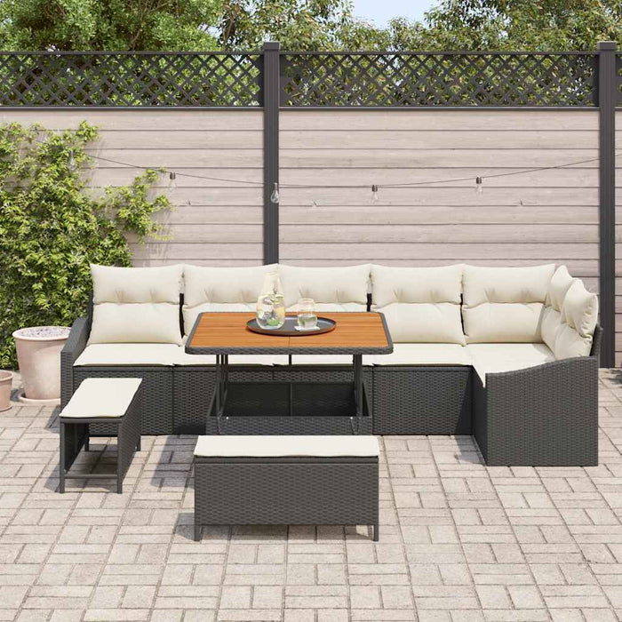 Set de Canapele de Grădină cu 9 Piese și Perne Negre din Rattan Poliester - WALTI WALTI