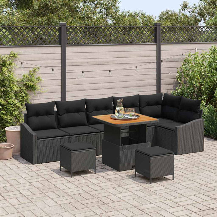 Set de Canapea de Grădină cu 9 Piese și Perne Negre din Poly Rattan - WALTI WALTI