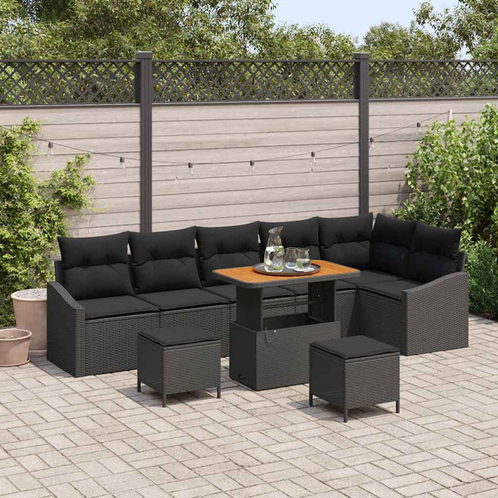 Set de canapele de grădină de 9 piese cu pernuțe negre din rattan poly acacia - WALTI WALTI