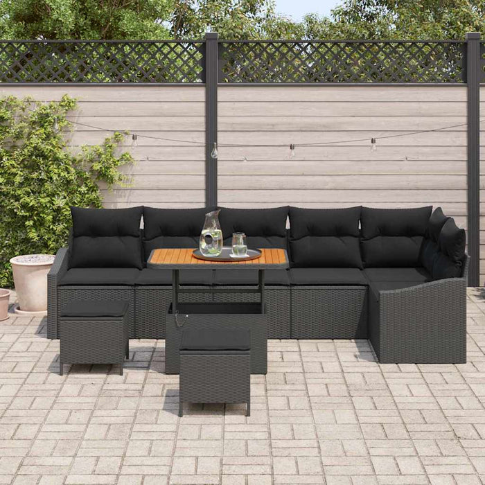 Set de canapele de grădină de 9 piese cu pernuțe negre din rattan poly acacia - WALTI WALTI