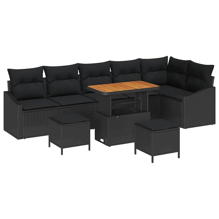 Set de canapele de grădină de 9 piese cu pernuțe negre din rattan poly acacia - WALTI WALTI