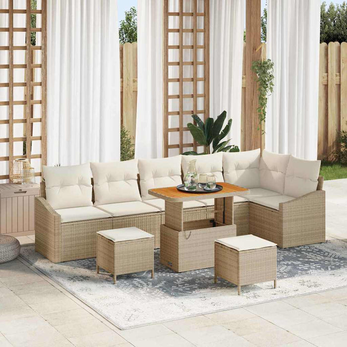 Set de canapea de grădină de 9 piese cu perne bej din ratan sintetic acacia - WALTI WALTI