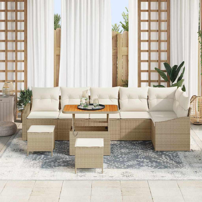 Set de canapea de grădină de 9 piese cu perne bej din ratan sintetic acacia - WALTI WALTI