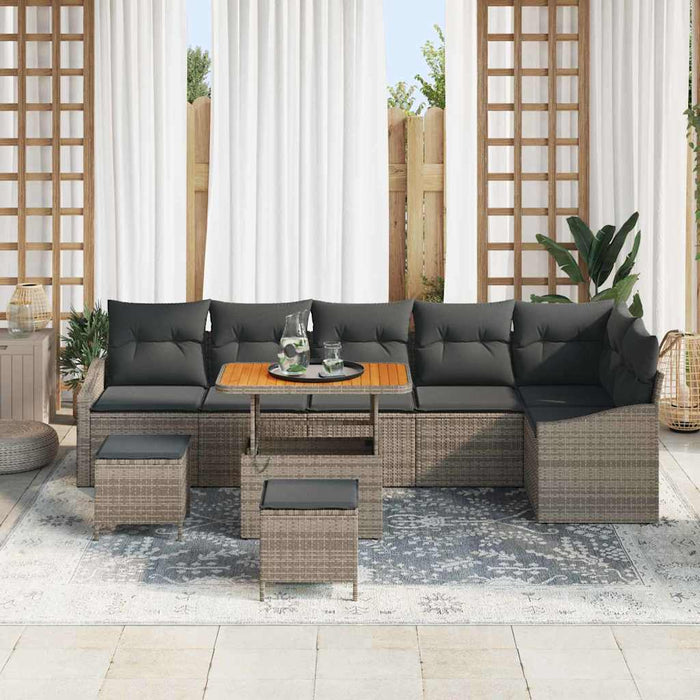 Set de canapea de grădină 9 piese cu perne gri din rattan și acacia - WALTI WALTI