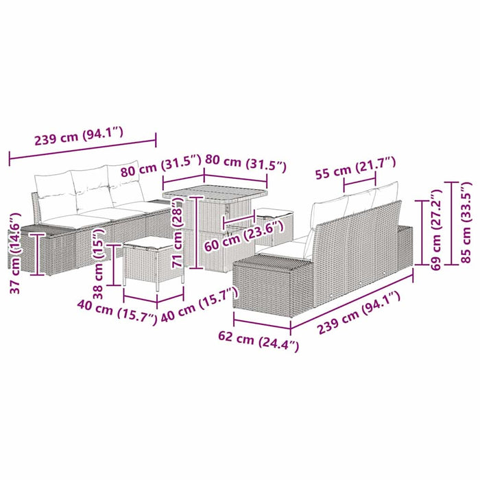 Set de canapele pentru grădină cu pernă 9 pcs Bej poliratan - WALTI WALTI