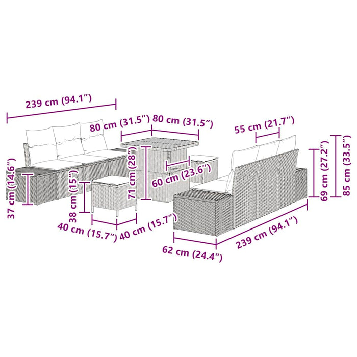 Set de canapele pentru grădină cu pernă 9 pcs Gri Rattan poli - WALTI WALTI