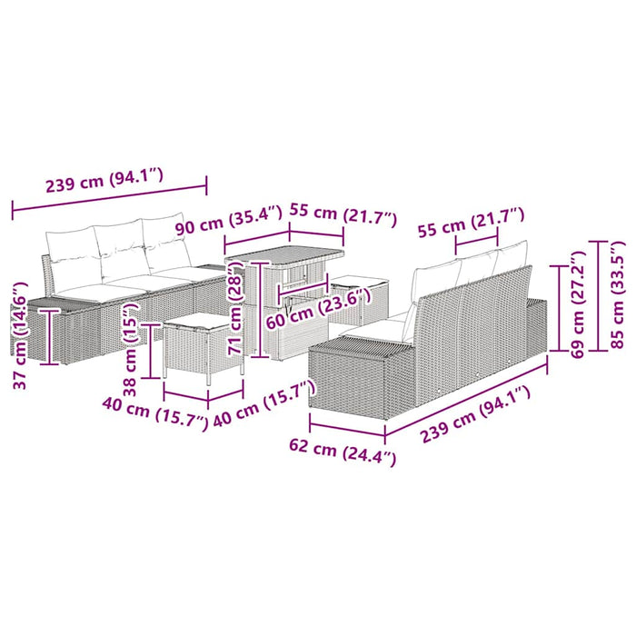 Set de canapele pentru grădină cu pernă 9 pcs Bej poliratan WALTI