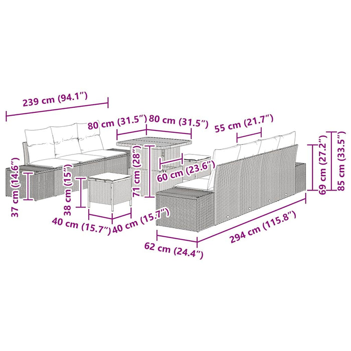 Set de canapele pentru grădină cu pernă 10 pcs Gri Rattan poli - WALTI WALTI