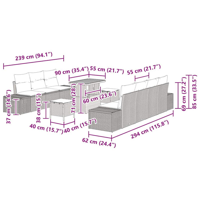 Set de canapele pentru grădină cu pernă 10 pcs Bej Rattan poli - WALTI WALTI