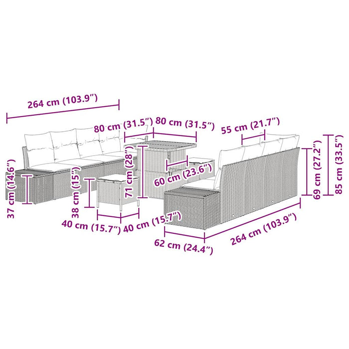 Set de canapele pentru grădină cu pernă 11 pcs Gri Rattan poli - WALTI WALTI