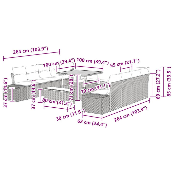Set de canapele pentru grădină cu pernă 11 pcs Bej Rattan poli - WALTI WALTI