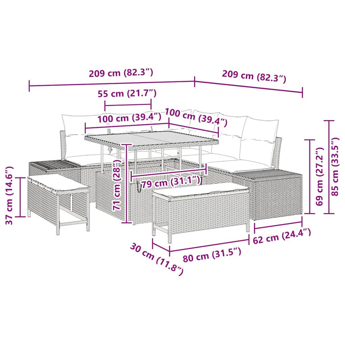 Set de canapele pentru grădină cu pernă 8 pcs Bej poliratan - WALTI WALTI