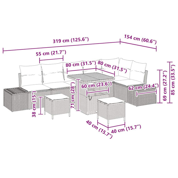 Set de canapele pentru grădină cu pernă 9 pcs Gri Rattan poli - WALTI WALTI