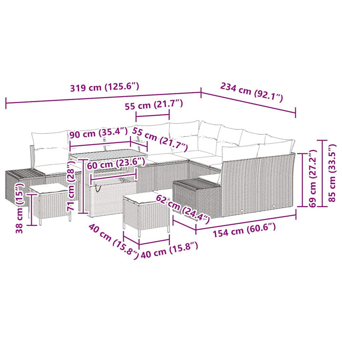 Set de canapele pentru grădină cu pernă 12 pcs Bej poliratan WALTI