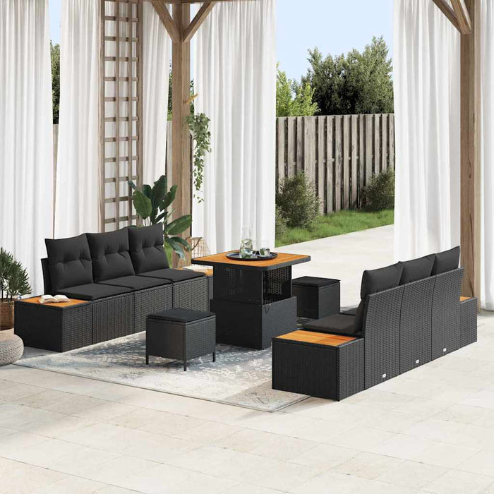 Set de canapele pentru grădină cu pernă 9 pcs Negru Rattan poli - WALTI WALTI