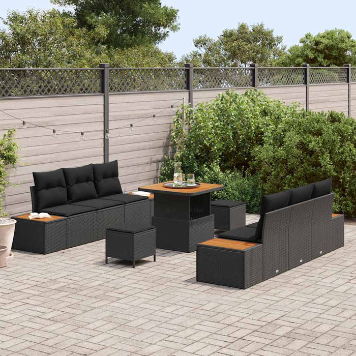 Set de canapele pentru grădină cu pernă 9 pcs Negru Rattan poli - WALTI WALTI