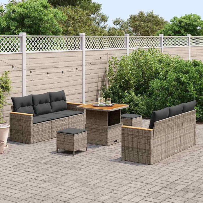 Set de canapele pentru grădină cu pernă 9 pcs Gri Rattan poli - WALTI WALTI