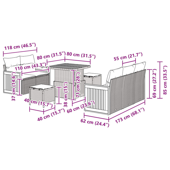 Set de canapele pentru grădină cu pernă 8 pcs Bej și crem WALTI