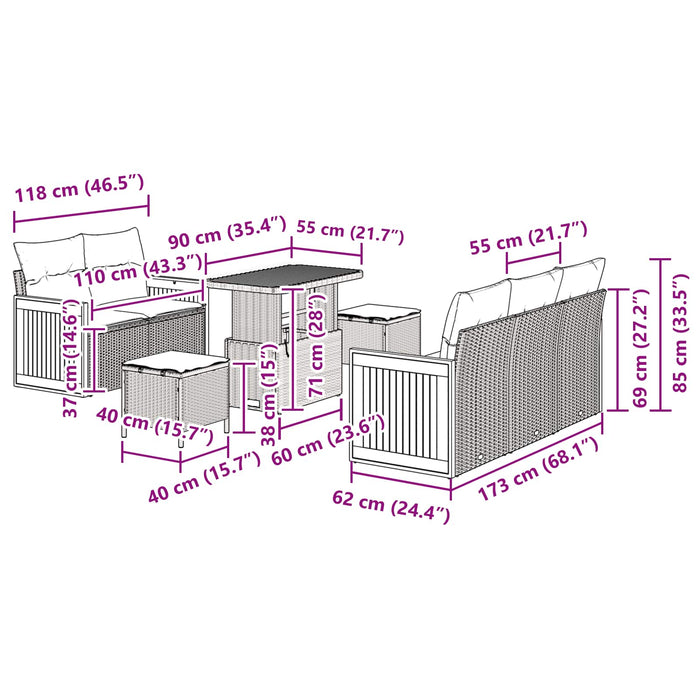 Set de canapele pentru grădină cu pernă 8 pcs Bej și crem WALTI
