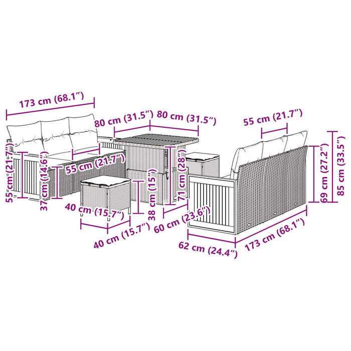 Set de canapele pentru grădină cu pernă 9 pcs Bej și crem - WALTI WALTI