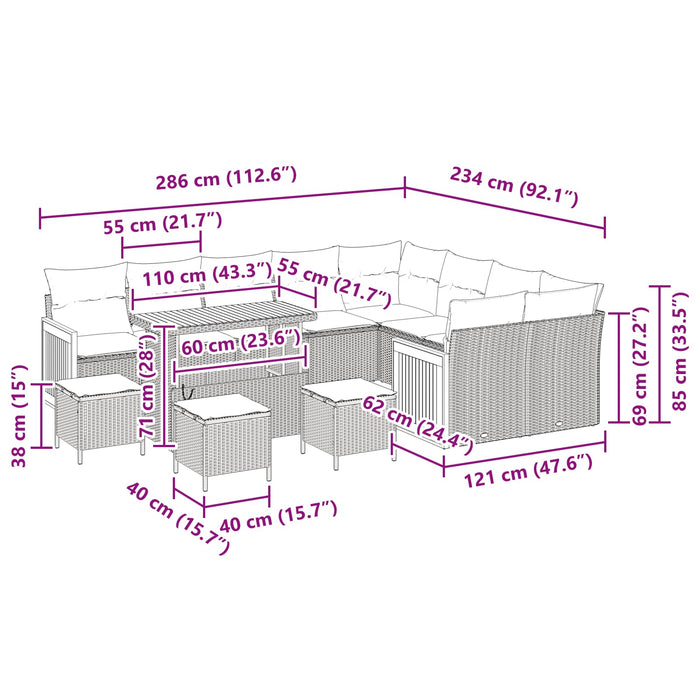 Set de canapele pentru grădină cu pernă 13 pcs Bej și crem WALTI