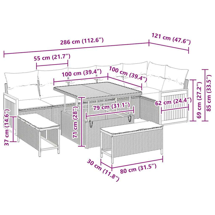 Set de canapele pentru grădină 9 pcs Gri 100 x 100 x 71 cm - WALTI WALTI