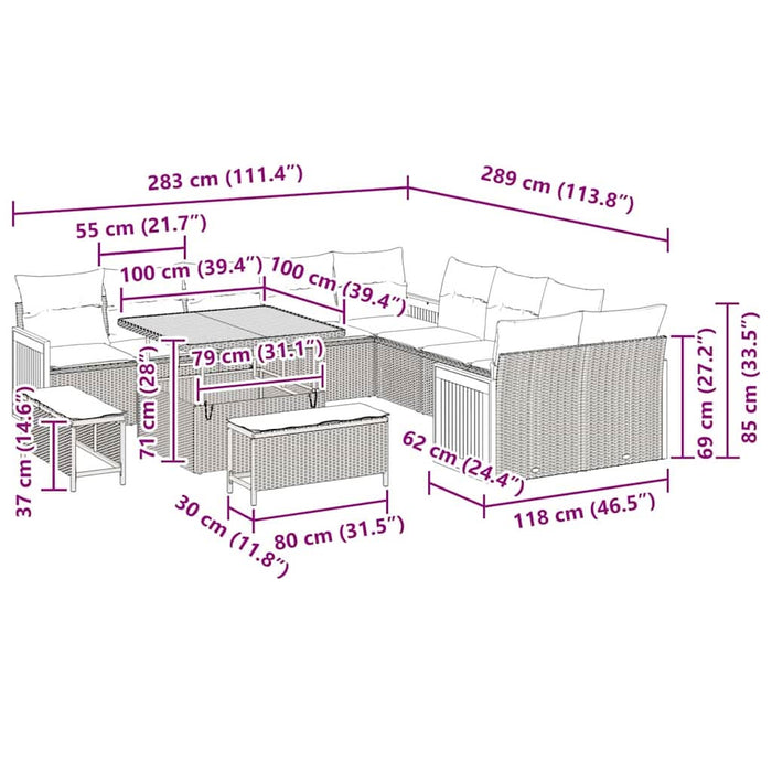 Set de canapele pentru grădină cu pernă 13 pcs Gri - WALTI WALTI