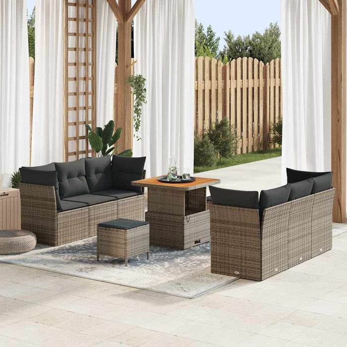 Set de canapele pentru grădină cu pernă 9 pcs Gri poliratan - WALTI WALTI