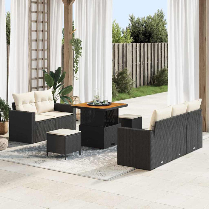 Set de canapele pentru grădină 8 pcs Negru și Crem poliratan - WALTI WALTI