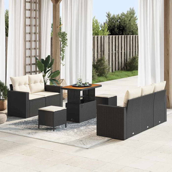 Set de canapele pentru grădină 8 pcs Negru și Crem poliratan - WALTI WALTI