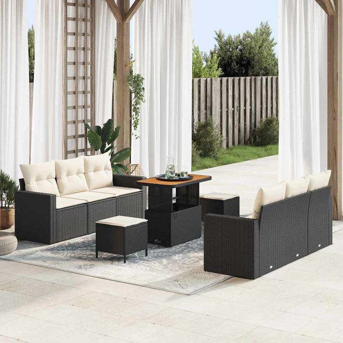 Set de canapele pentru grădină cu pernă 9 pcs negru și crem - WALTI WALTI